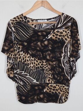 Vtg Y2K Animal Print Banded Waist Kimono Sleeve Top Fairy Grunge Boho Mcbling